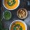 Roasted Yellow Tomato Soup with Green Harissa & Halloumi Croutons